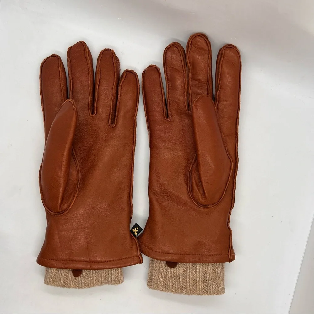 Auclair Leather Gloves M Medium Brown Wool Lined Winter Warm